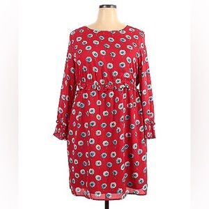 J. Crew Factory 3/4 Sleeve Red Floral Dress with ruffle waist details, US 20